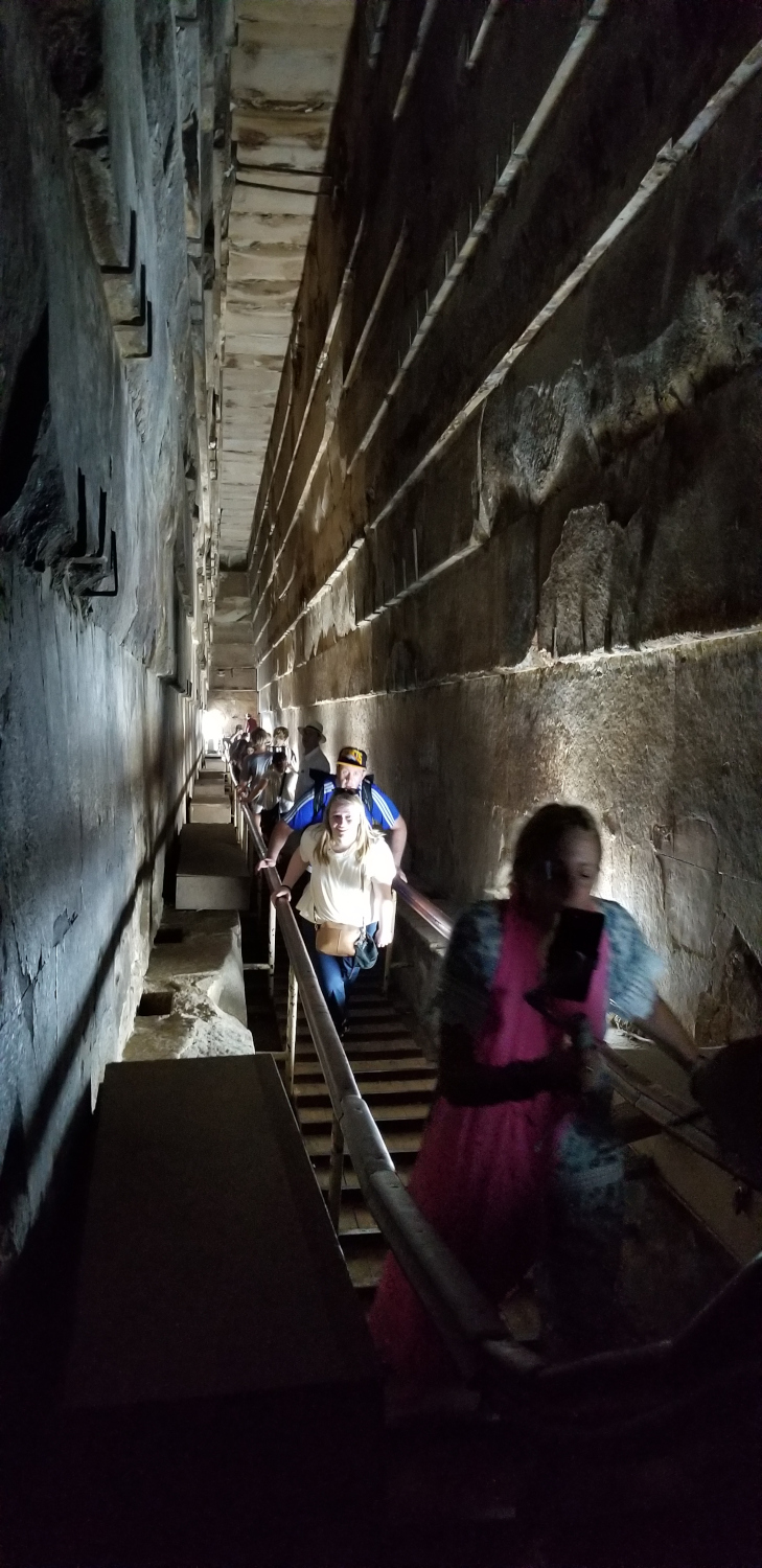 The Grand Gallery is a tiny ramp which you must climb with every other tourist in Cairo to reach the sarcophagus room in the Great Pyramid.