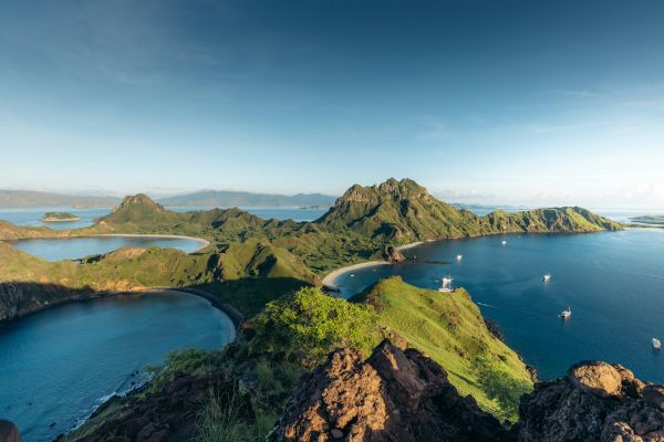 Aerial view of Padar Island and the surrounding water in Komodo National Park